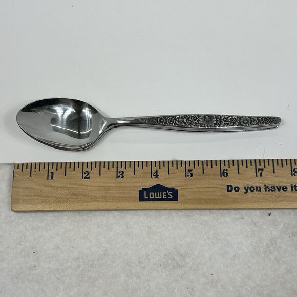 Vtg Interpur Jardiner Stainless Flatware 4 Oval Soup Spoons Daisy Tablespoon - Picture 8 of 9